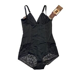 Gloria Vanderbilt Shaping Bodysuit Black Microfiber Lace Plus Size 1X New